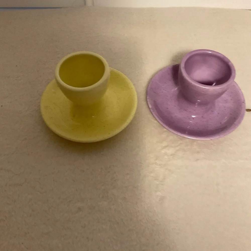 Williams Sonoma Yellow and Lavender Ceramic Egg Cups